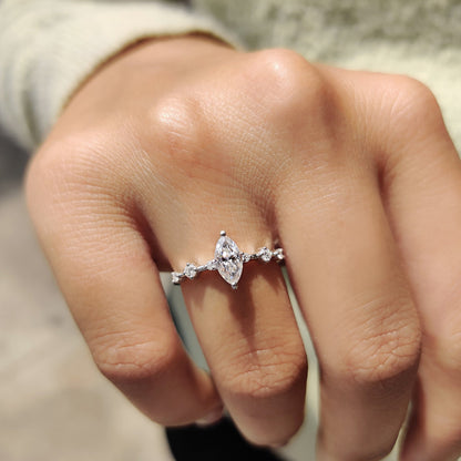 Moissanite Marquise Ring In Round Prong Setting