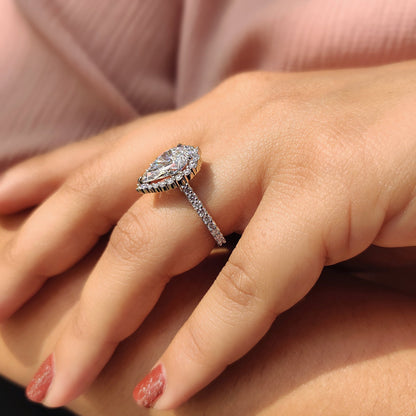 Pear Shaped Halo Engagement Ring In White Gold