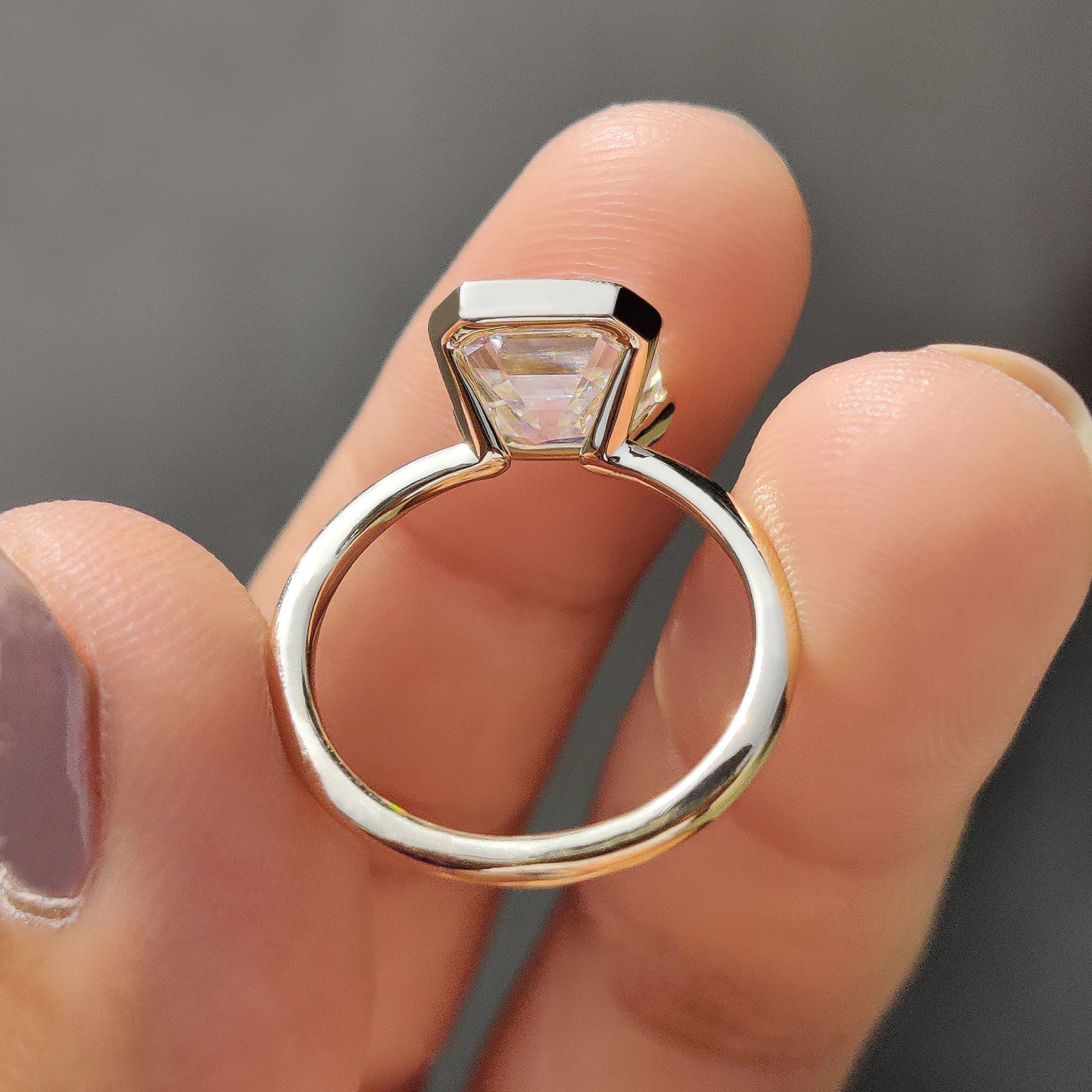 Asscher Cut Half Bezel Set Ring
