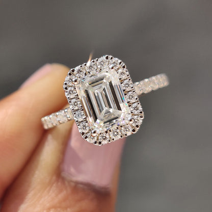 Emerald Cut Halo Ring