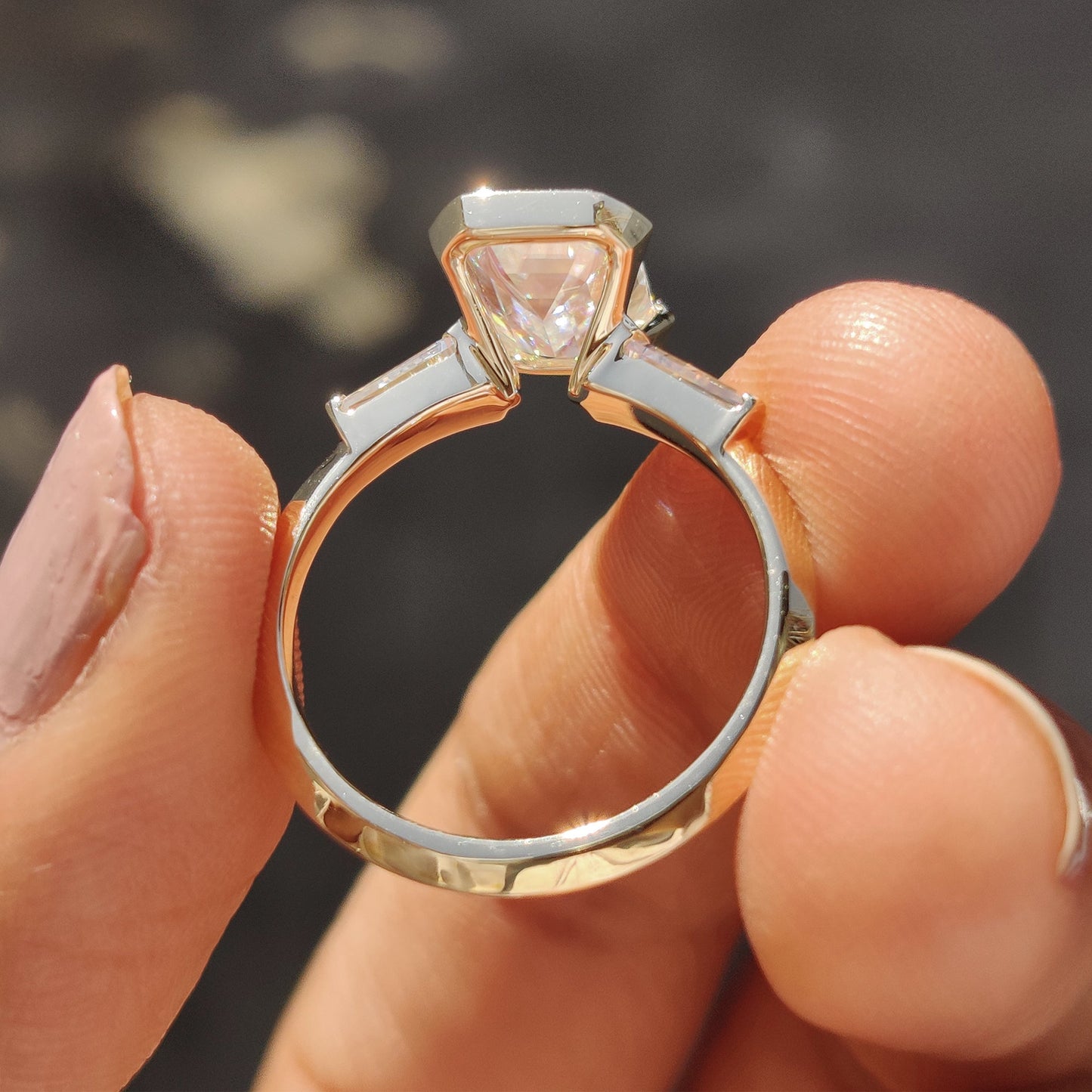 Emerald Cut Engagement Ring With Knife Edge Shank Band