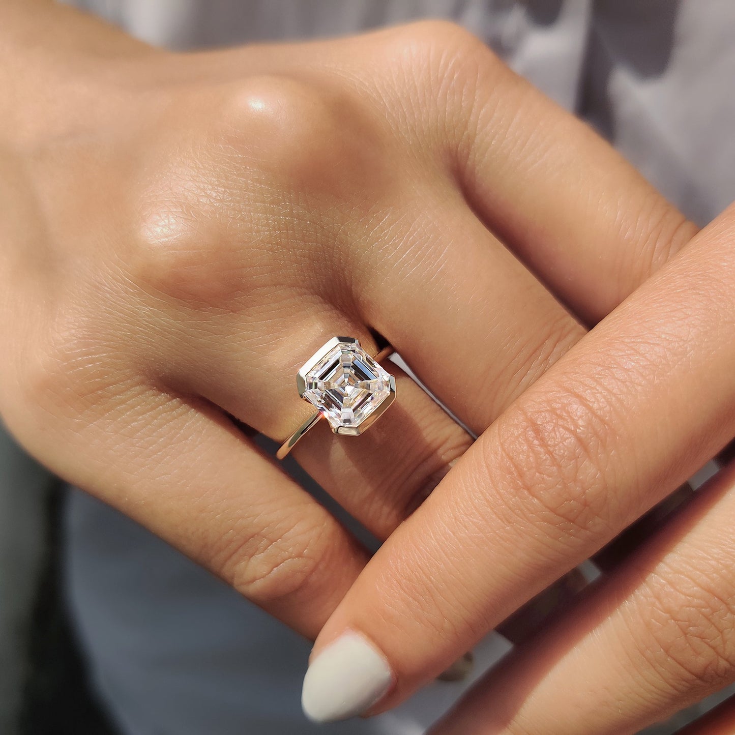 Asscher Cut Half Bezel Set Ring