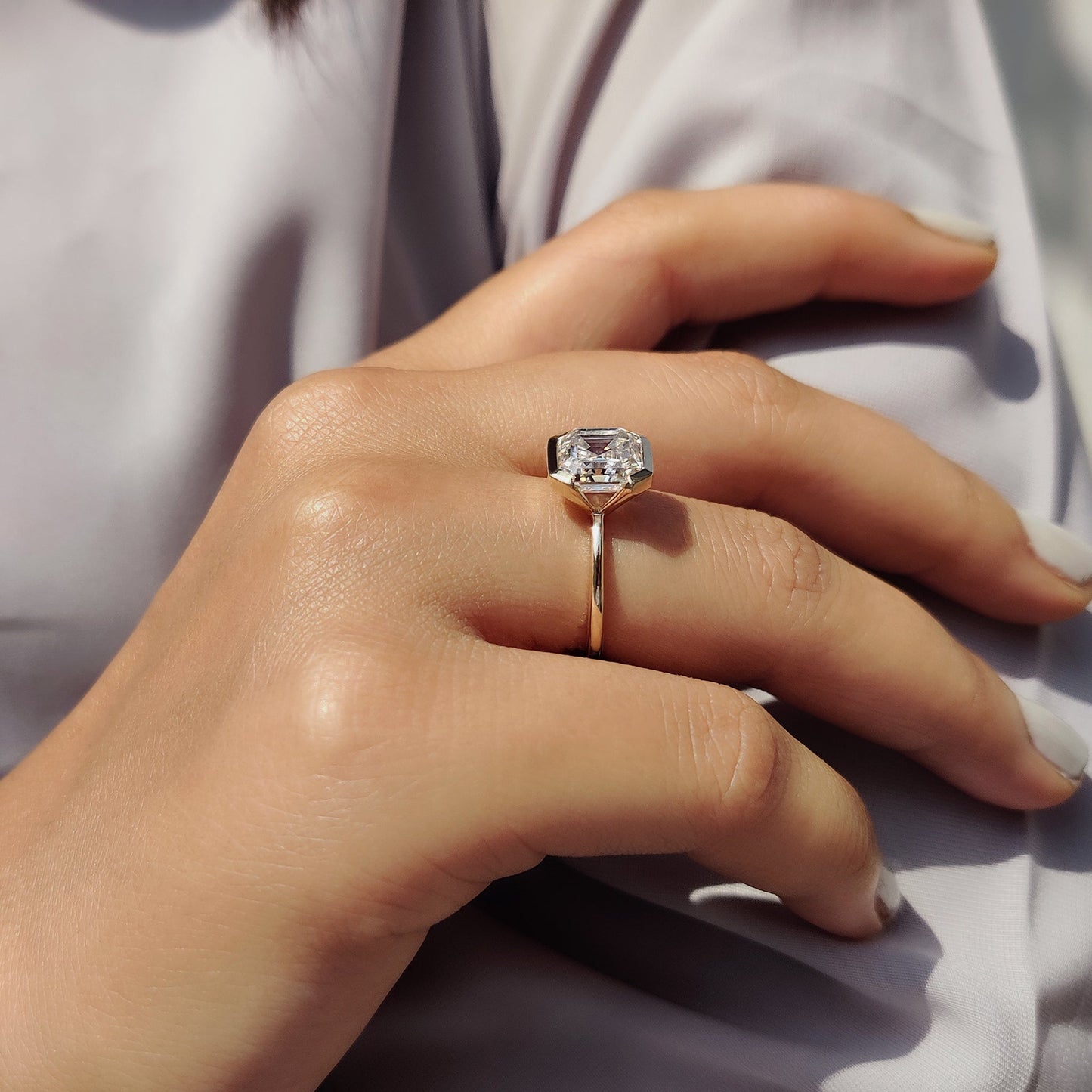 Asscher Cut Half Bezel Set Ring