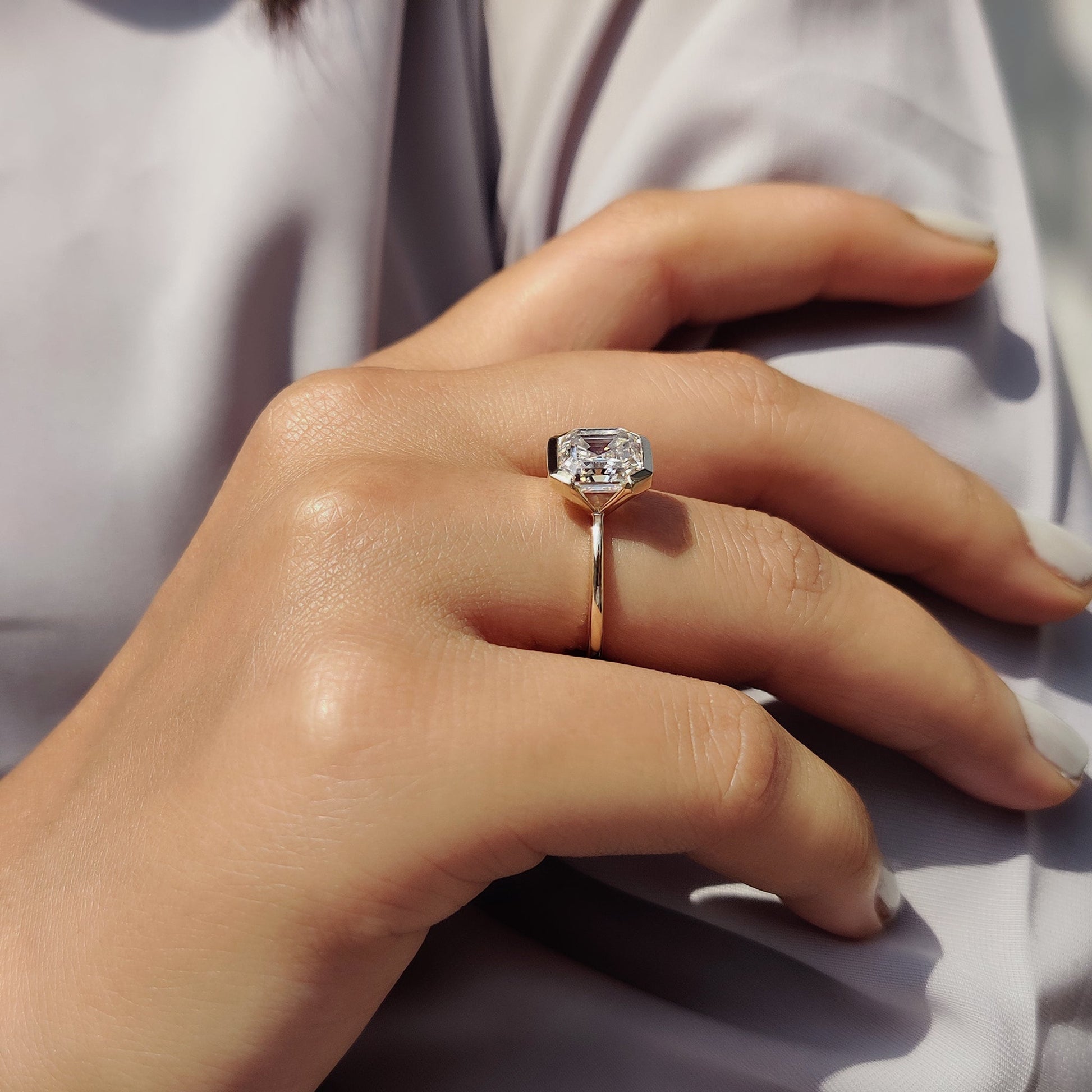 Asscher Cut Half Bezel Set Ring