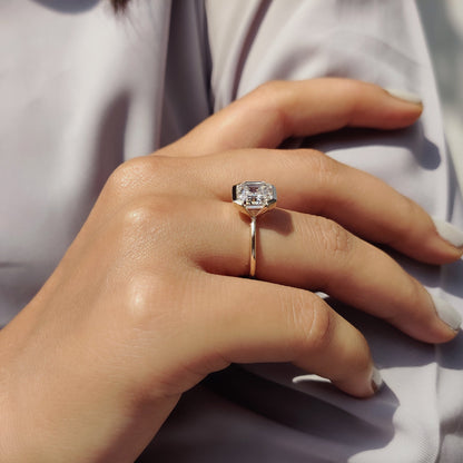Asscher Cut Half Bezel Set Ring