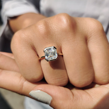 Asscher Cut Half Bezel Set Ring
