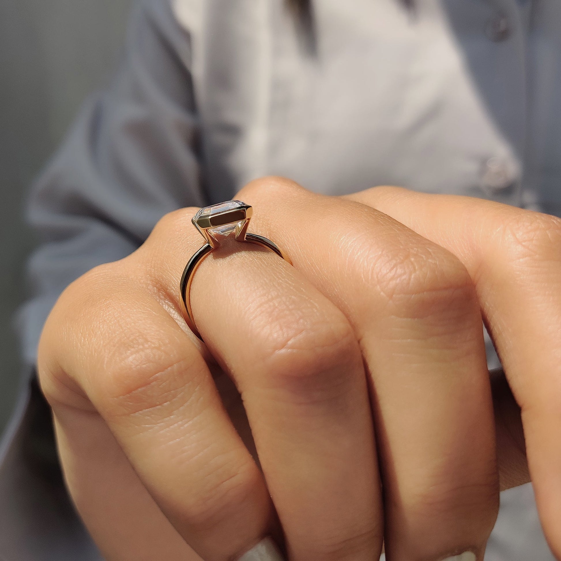 Asscher Cut Half Bezel Set Ring