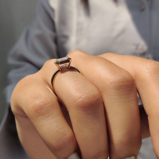 Asscher Cut Half Bezel Set Ring