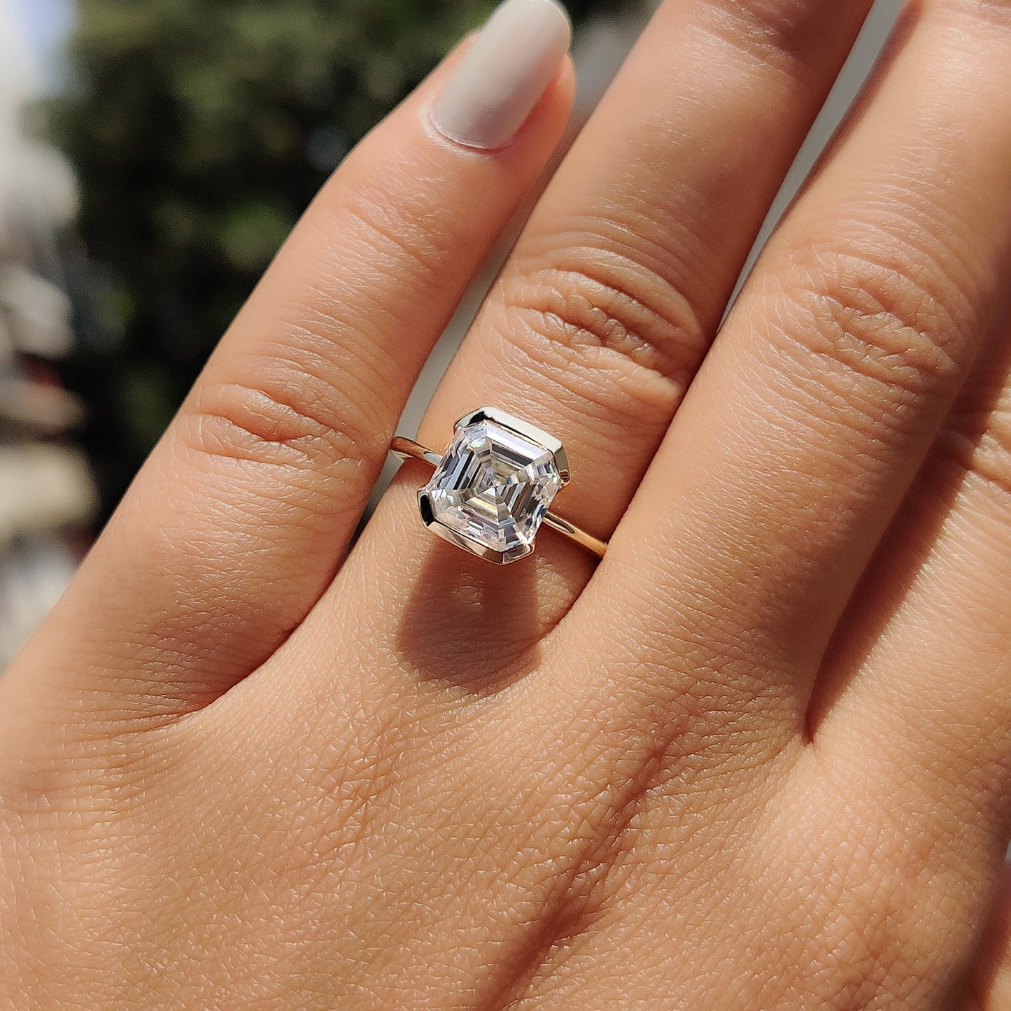 Asscher Cut Half Bezel Set Ring