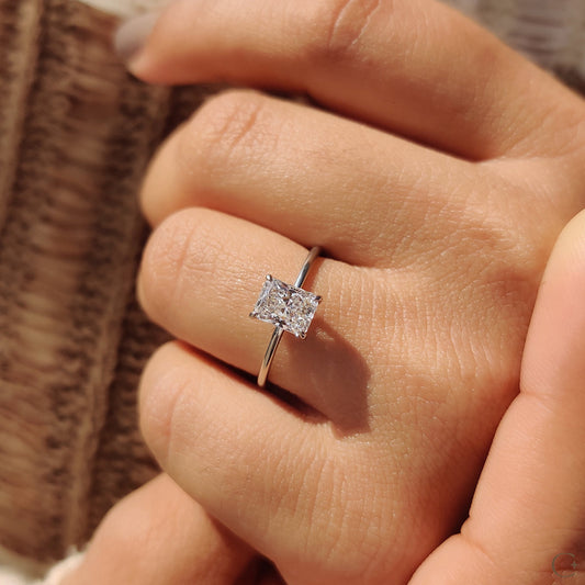 Radiant Cut Solitaire Ring In White Gold