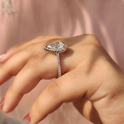 Pear Shaped Halo Engagement Ring In White Gold