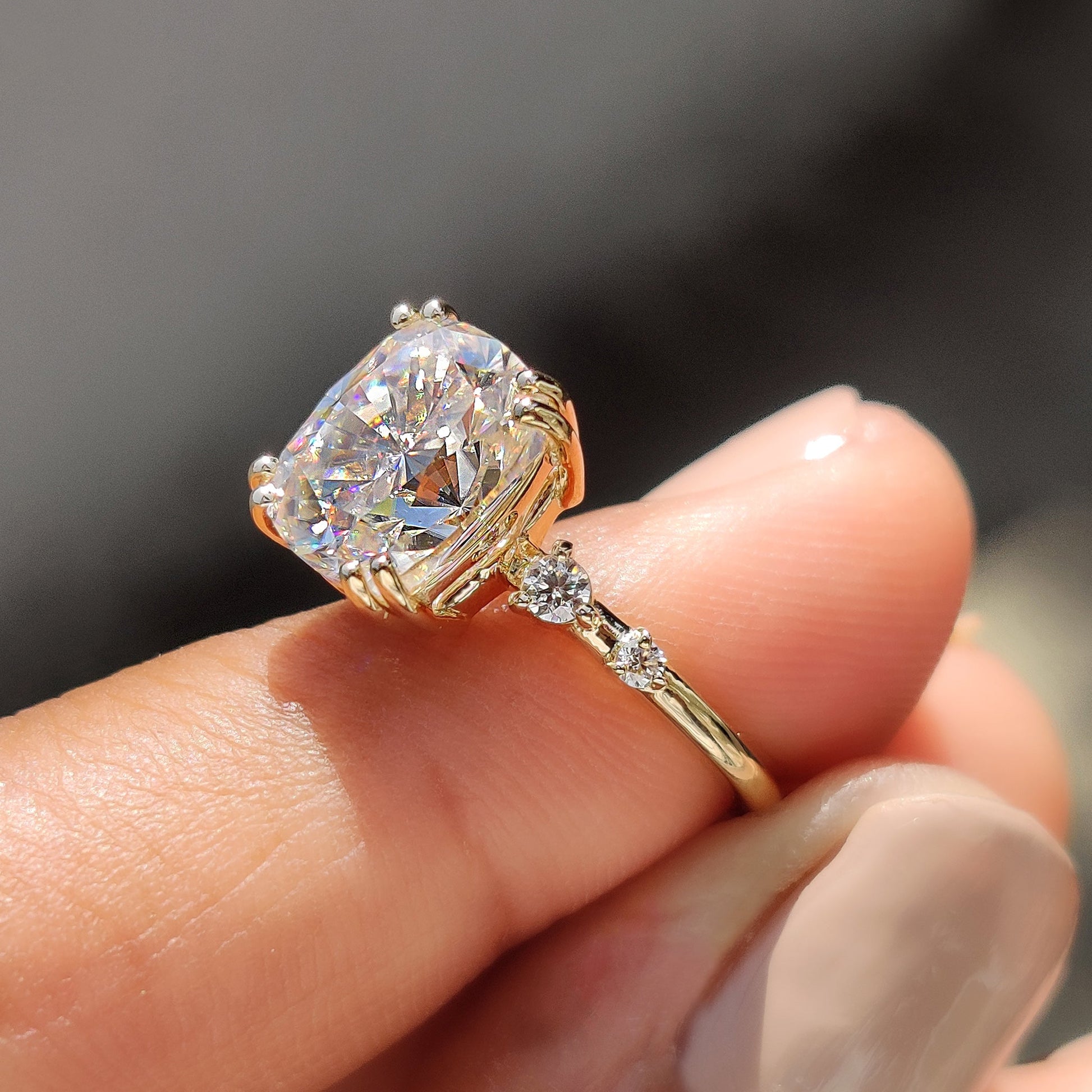 Elongated Cushion Cut Engagement Ring In Yellow Gold