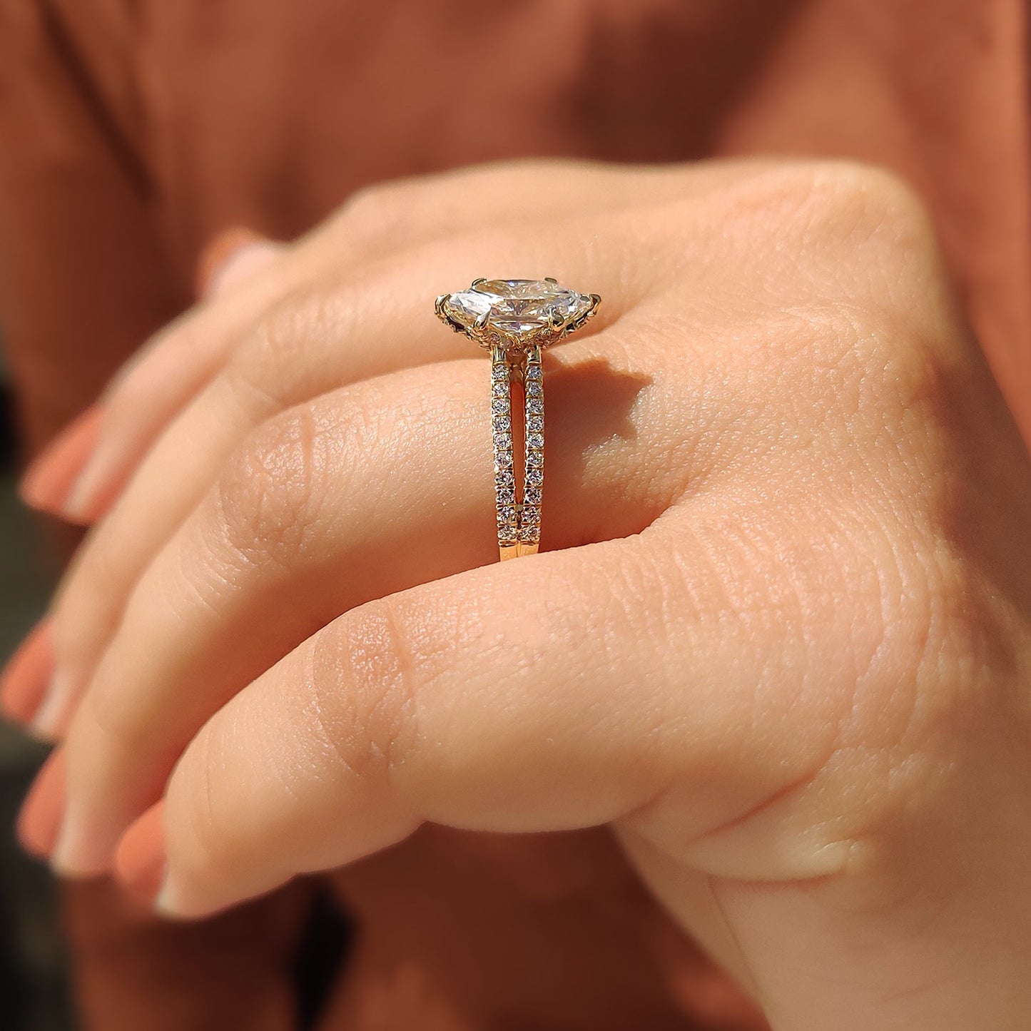 Dutch Marquise Split Shank Engagement Ring