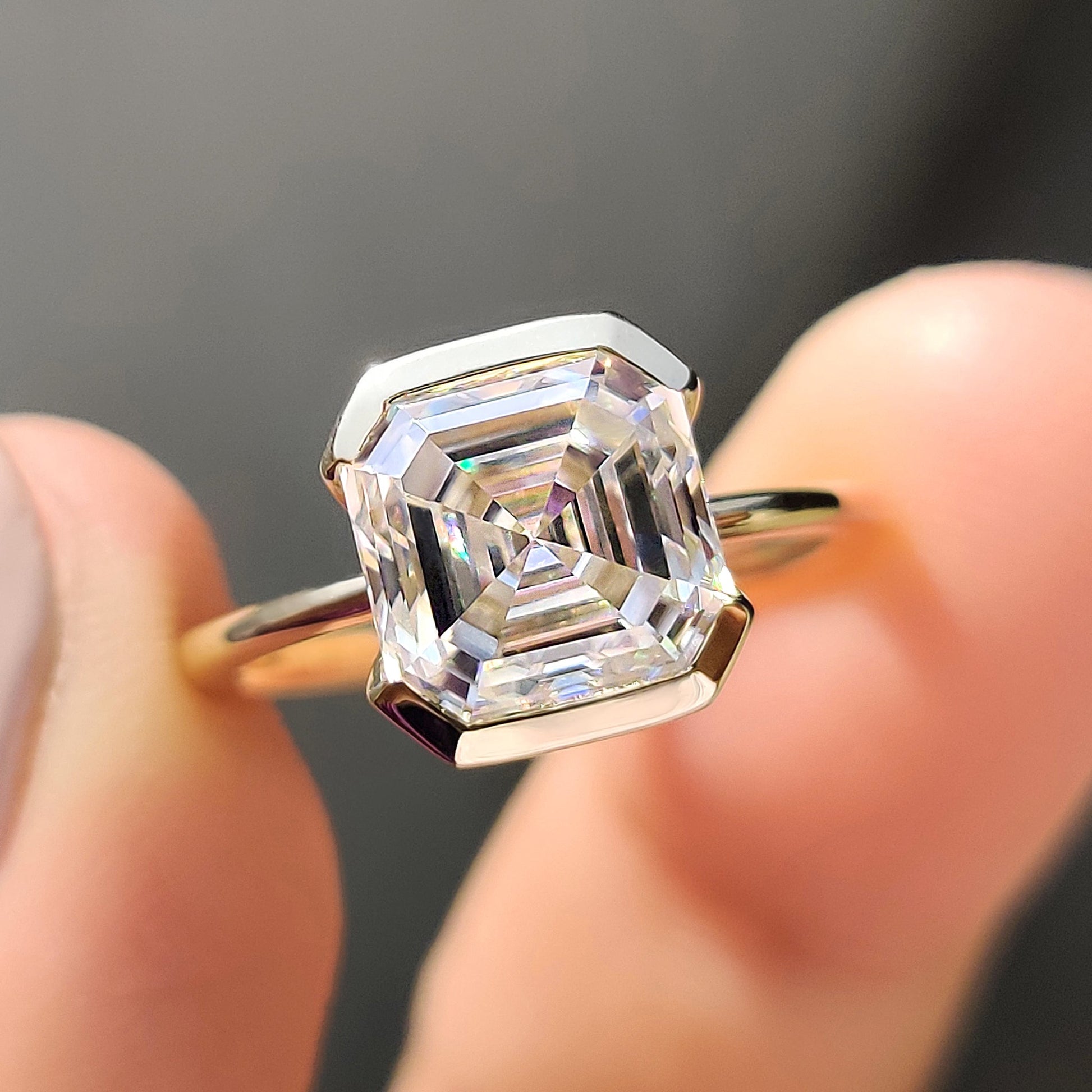 Asscher Cut Half Bezel Set Ring