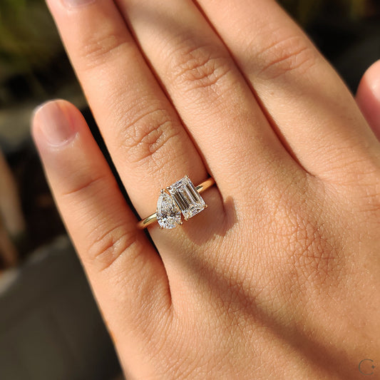 Emerald And Pear Engagement Ring In Toi Et Moi Style