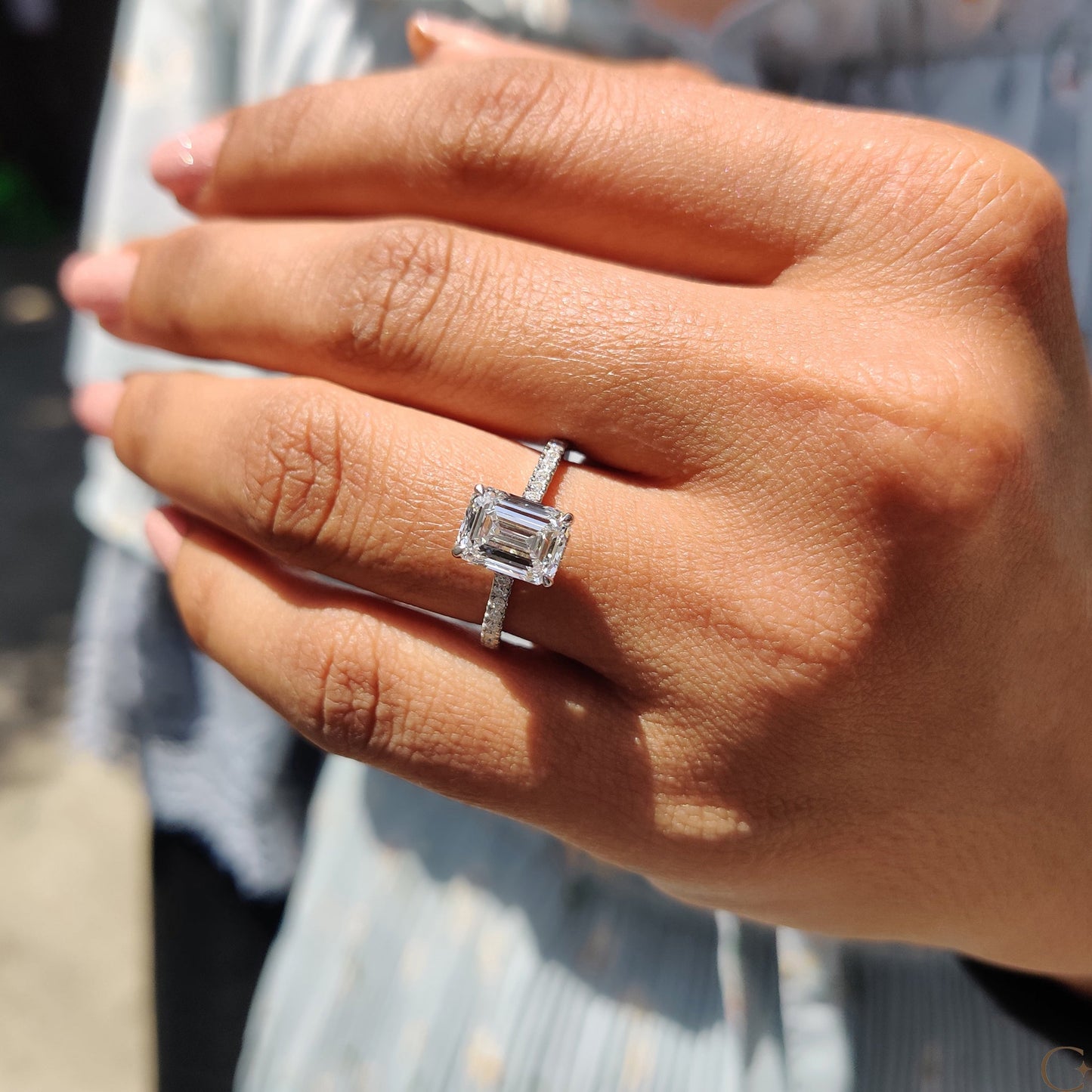 Emerald Cut Engagement Ring in Pave Setting