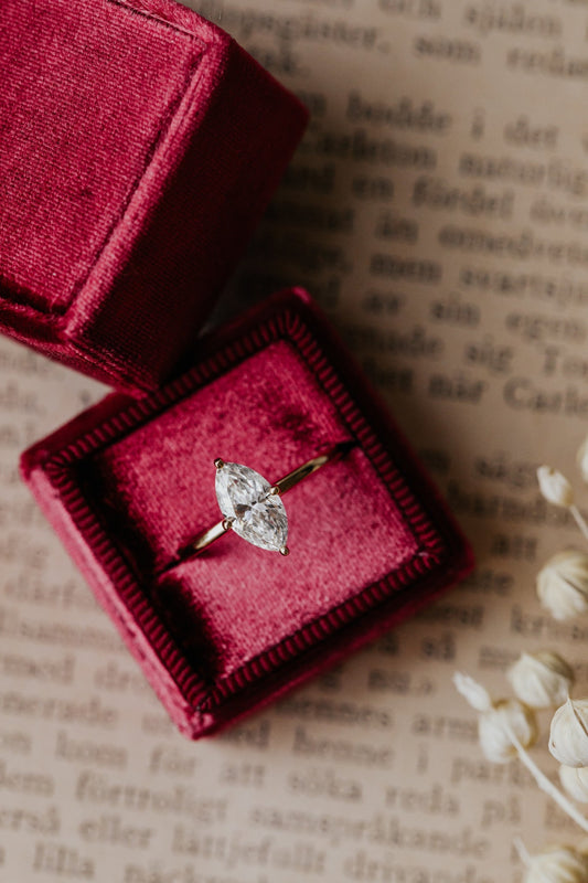 Marquise Shaped Three Stone Lab Grown Diamond Engagement Ring