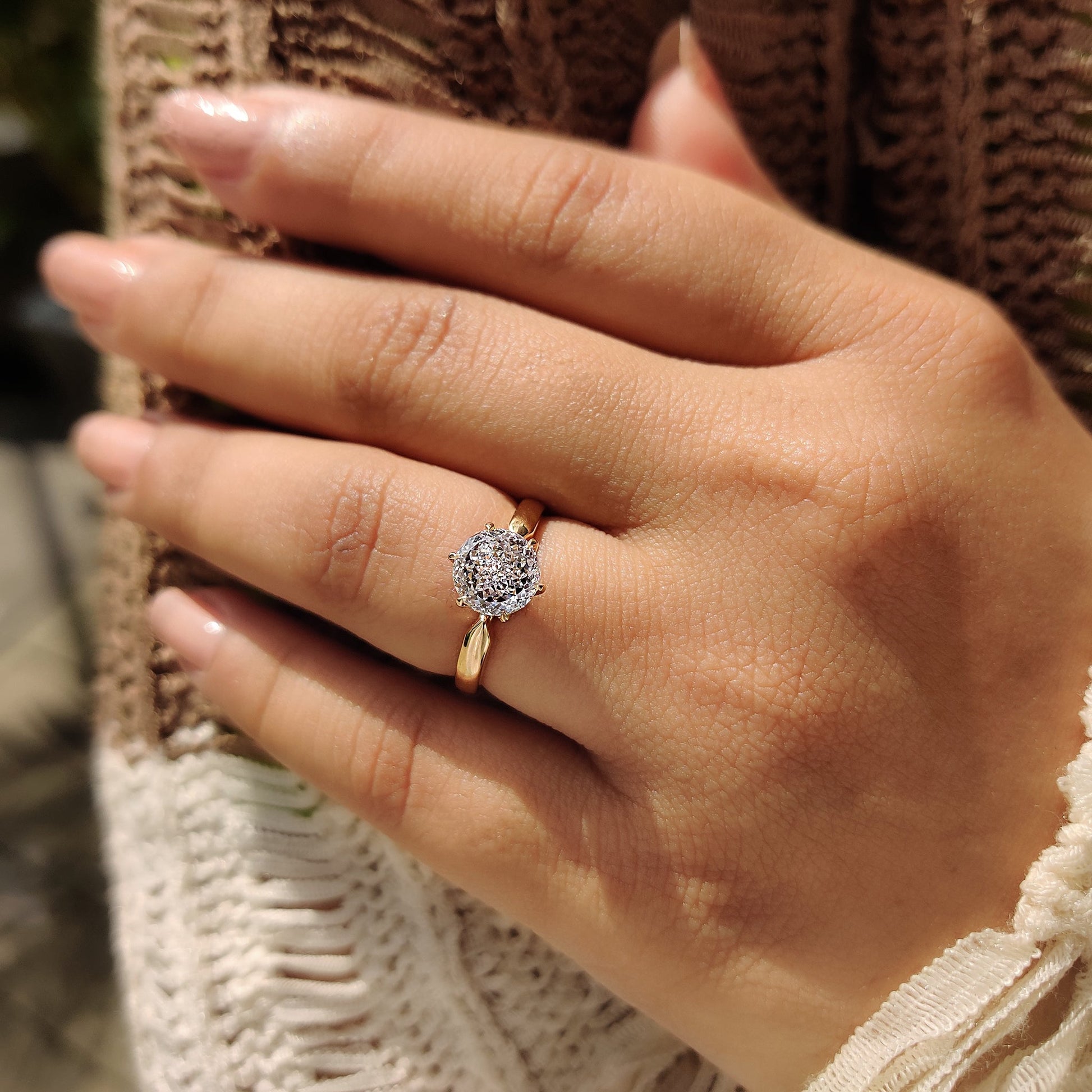 Portuguese Cut Diamond Ring With Tulip Setting