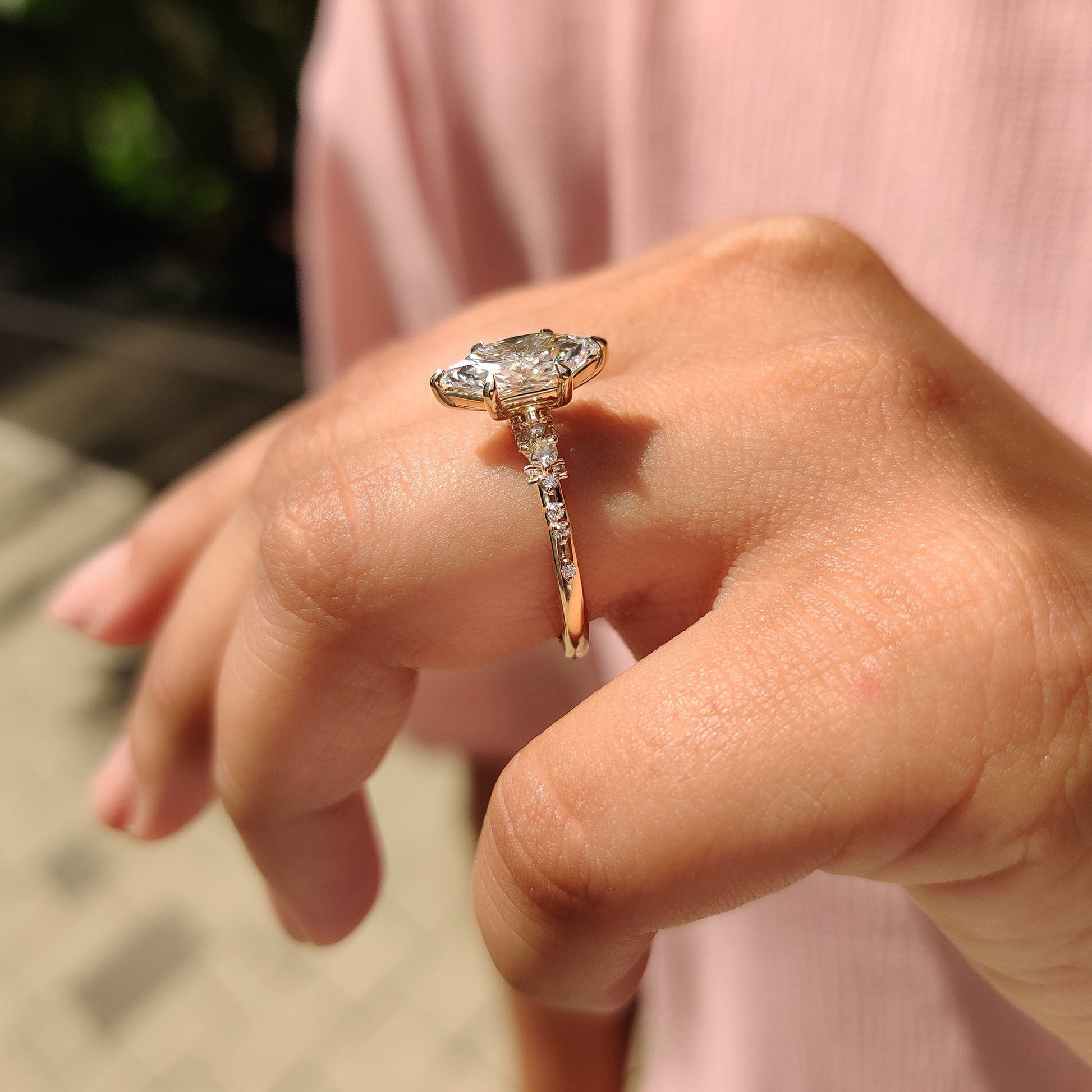 Dutch Marquise Engagement Ring With Round Rose Cut Side Stone