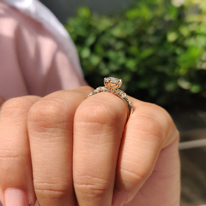 Dutch Marquise Engagement Ring With Round Rose Cut Side Stone