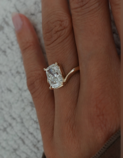 2.5 CT Elonagted Cushion Cut Classic Plain Stacking Moissanite Bridal Ring Set