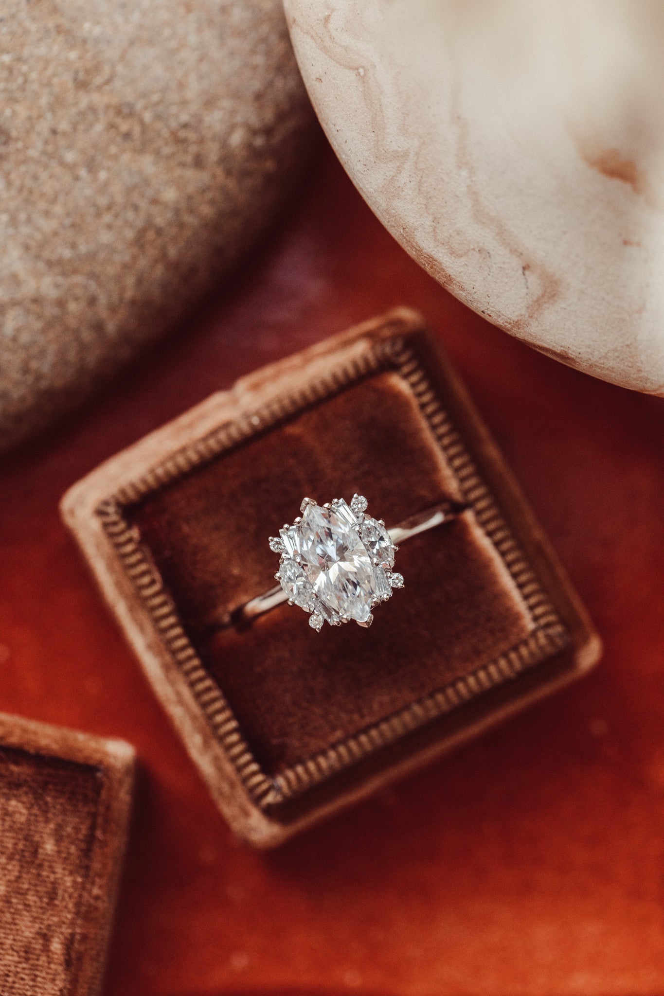 Marquise Shaped Three Stone Lab Grown Diamond Engagement Ring