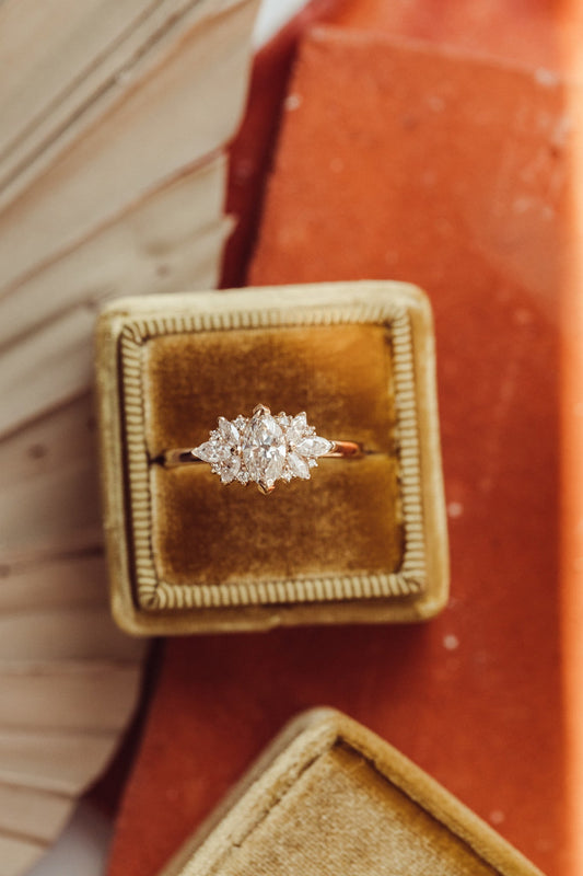 Marquise Shaped Three Stone Lab Grown Diamond Engagement Ring