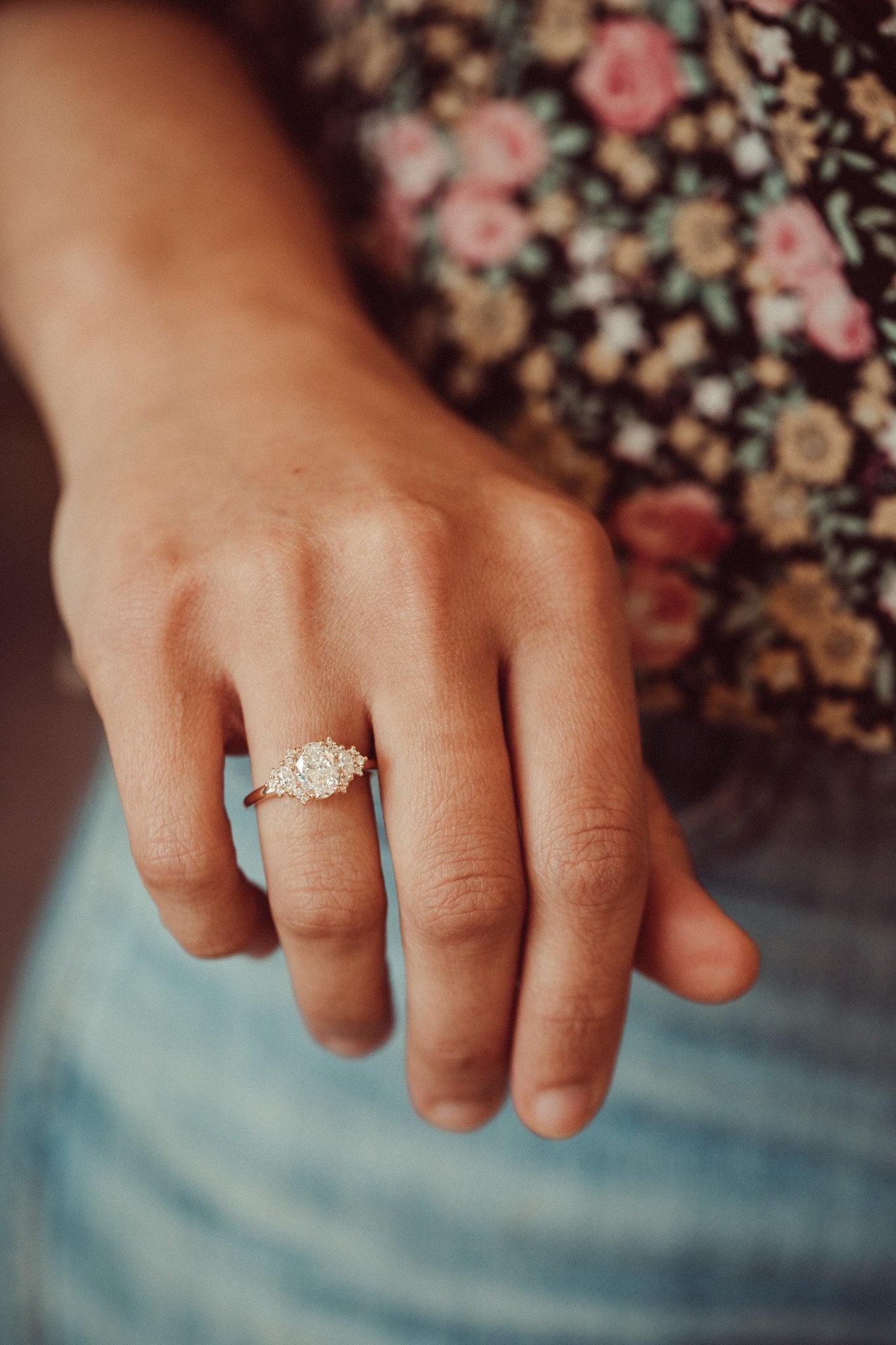 Marquise Shaped Three Stone Lab Grown Diamond Engagement Ring