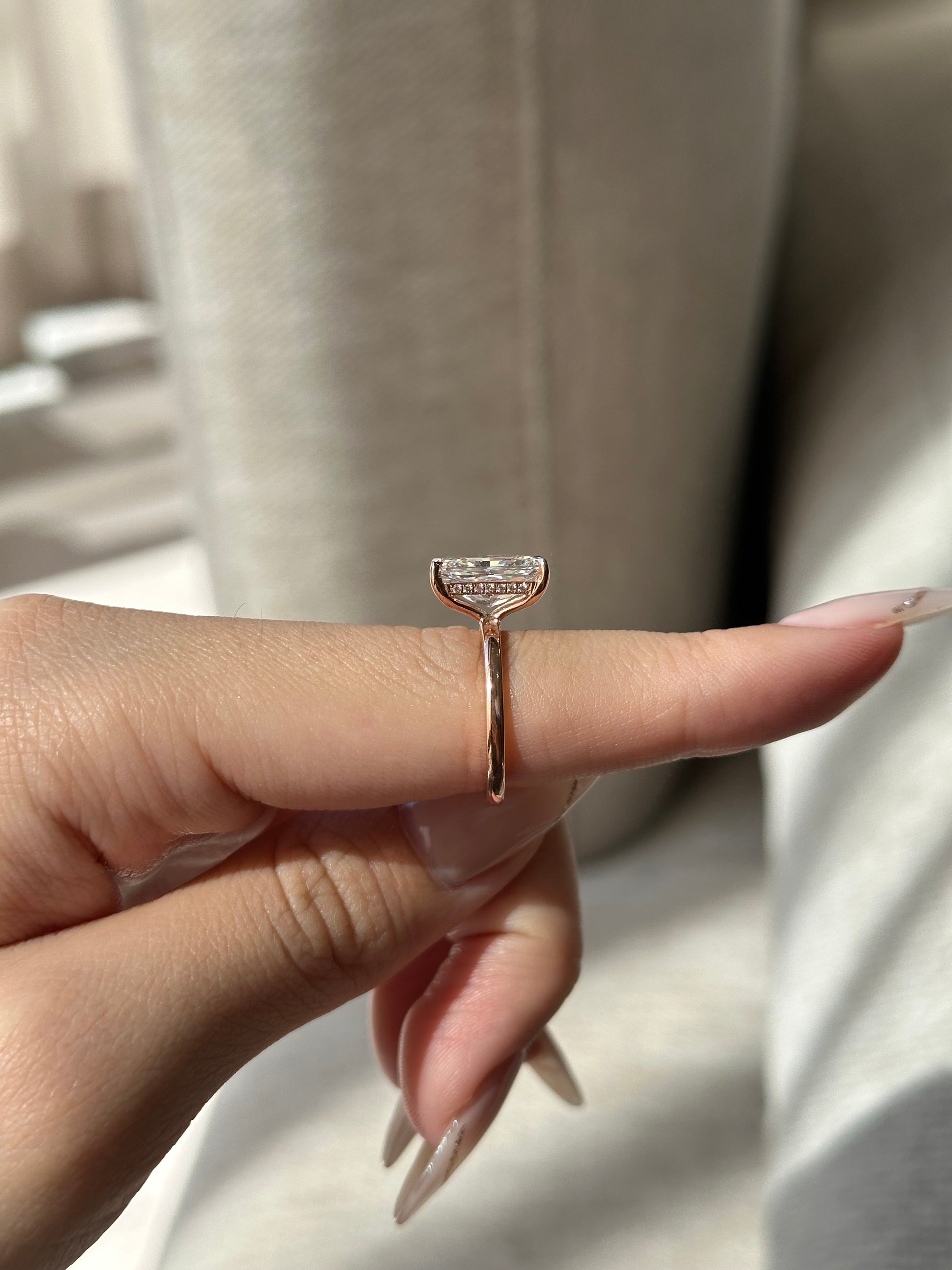 Marquise Shaped Three Stone Lab Grown Diamond Engagement Ring