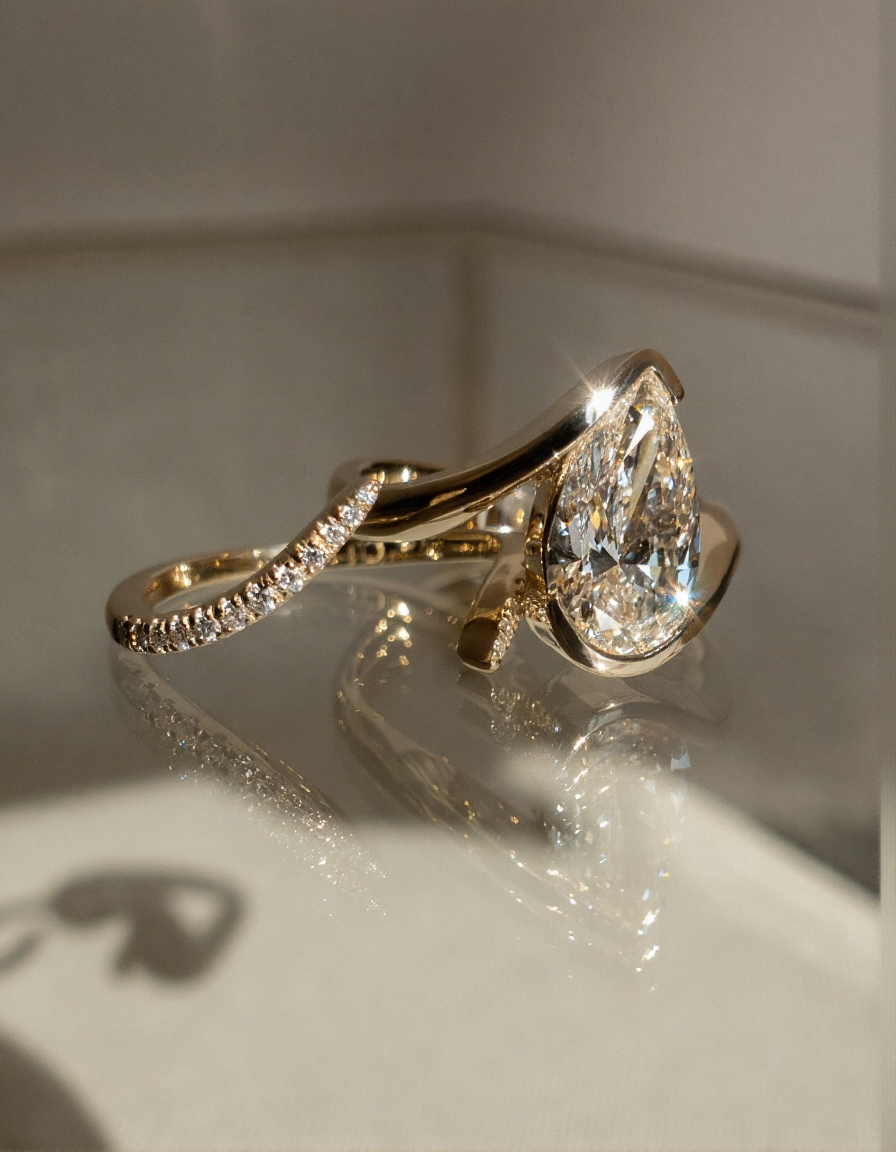 2.5 CT Pear Cut Solitaire Moissanite Ring With Wrap Pave Band