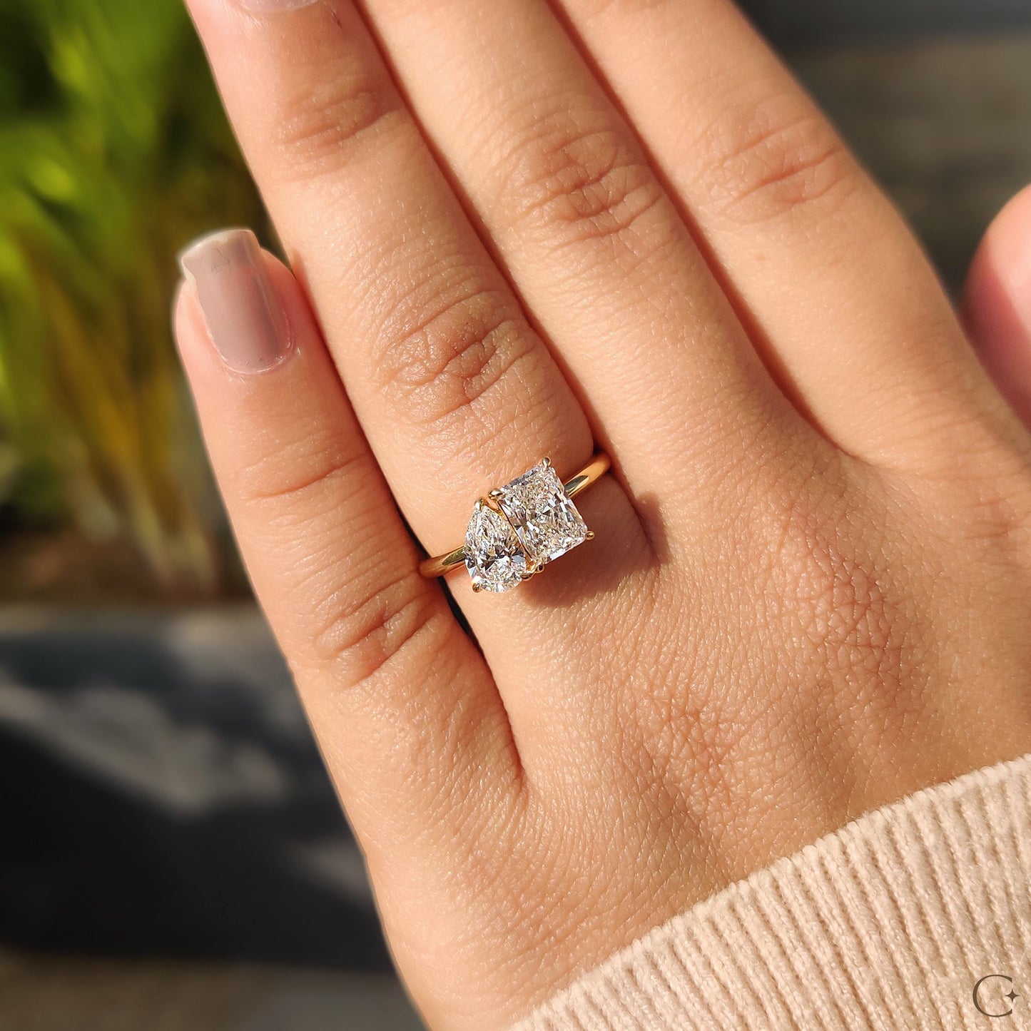 2 Stone Engagement Ring With Pear And Radiant Diamond