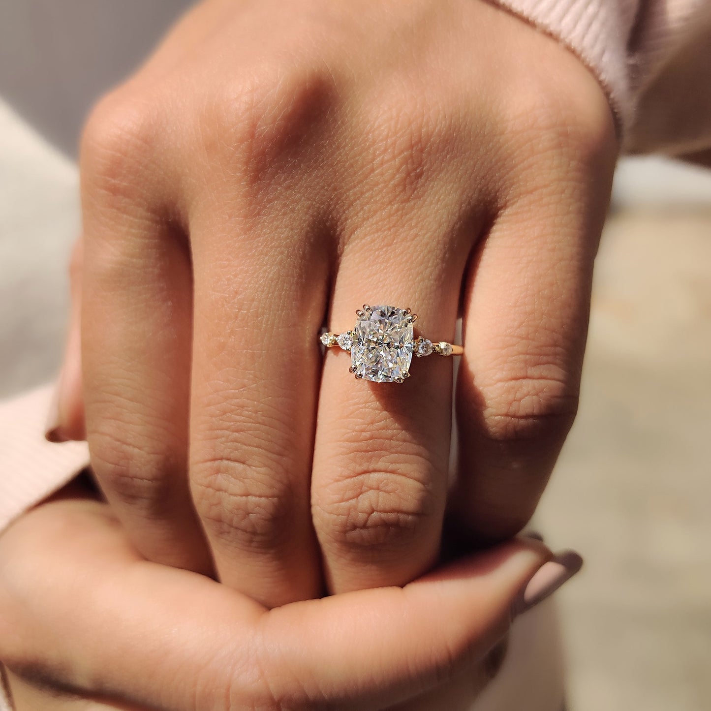 Elongated Cushion Cut Engagement Ring In Yellow Gold