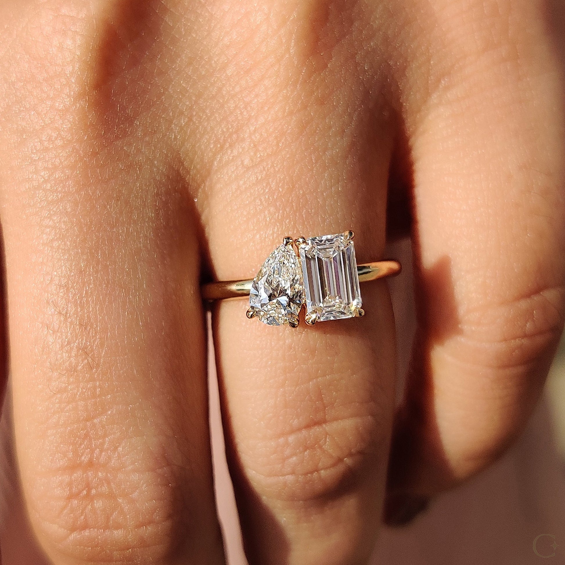 Emerald And Pear Engagement Ring In Toi Et Moi Style