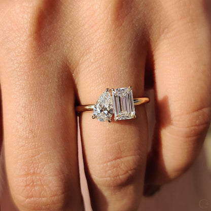 Emerald And Pear Engagement Ring In Toi Et Moi Style