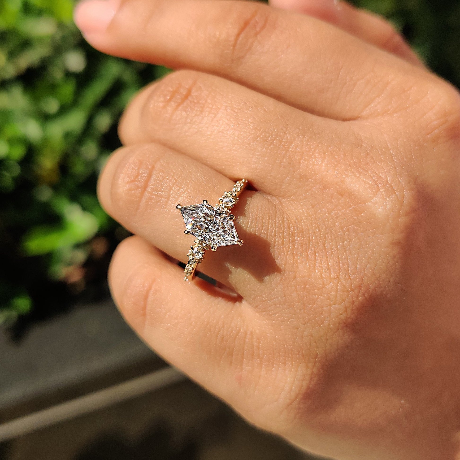 Dutch Marquise Engagement Ring With Round Rose Cut Side Stone