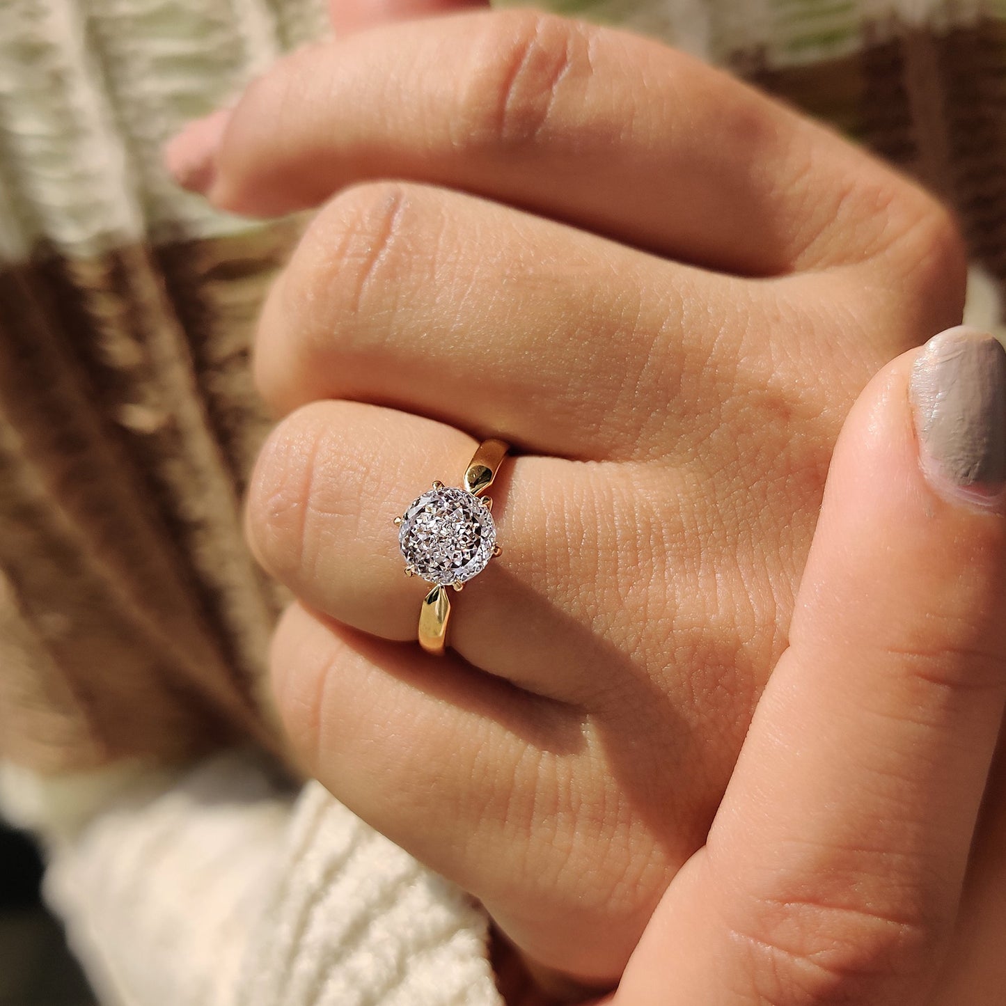 Portuguese Cut Diamond Ring With Tulip Setting