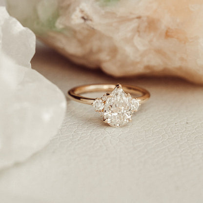Marquise Shaped Three Stone Lab Grown Diamond Engagement Ring