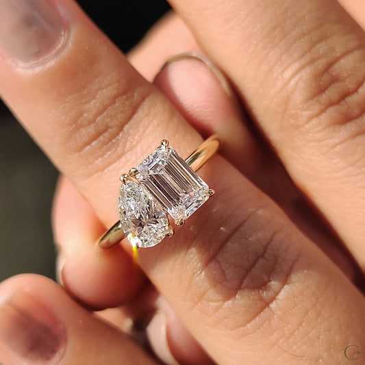 Emerald And Pear Engagement Ring In Toi Et Moi Style