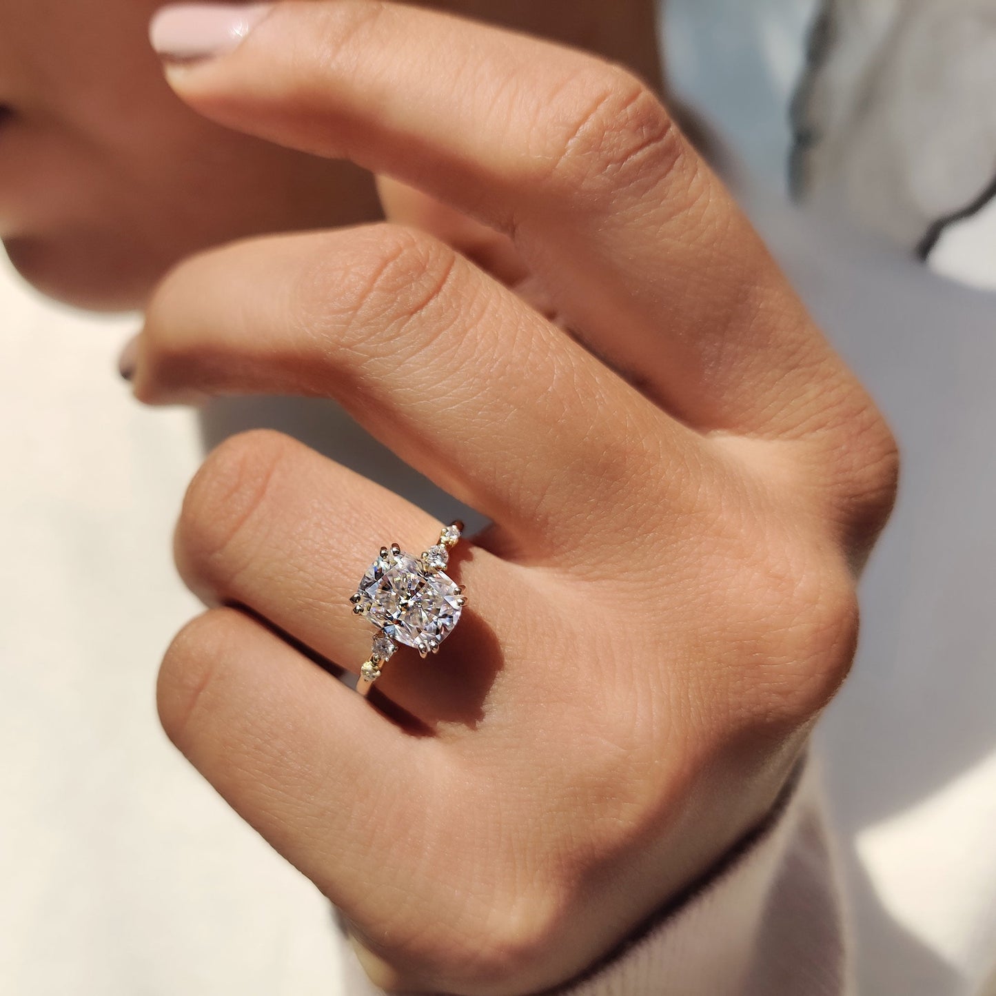 Elongated Cushion Cut Engagement Ring In Yellow Gold