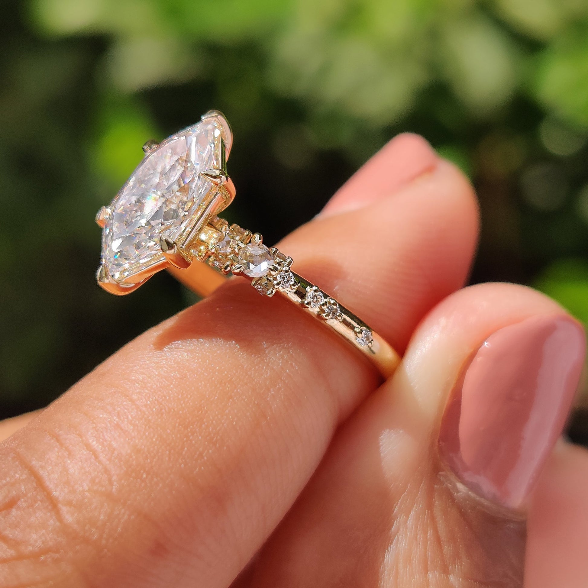 Dutch Marquise Engagement Ring With Round Rose Cut Side Stone