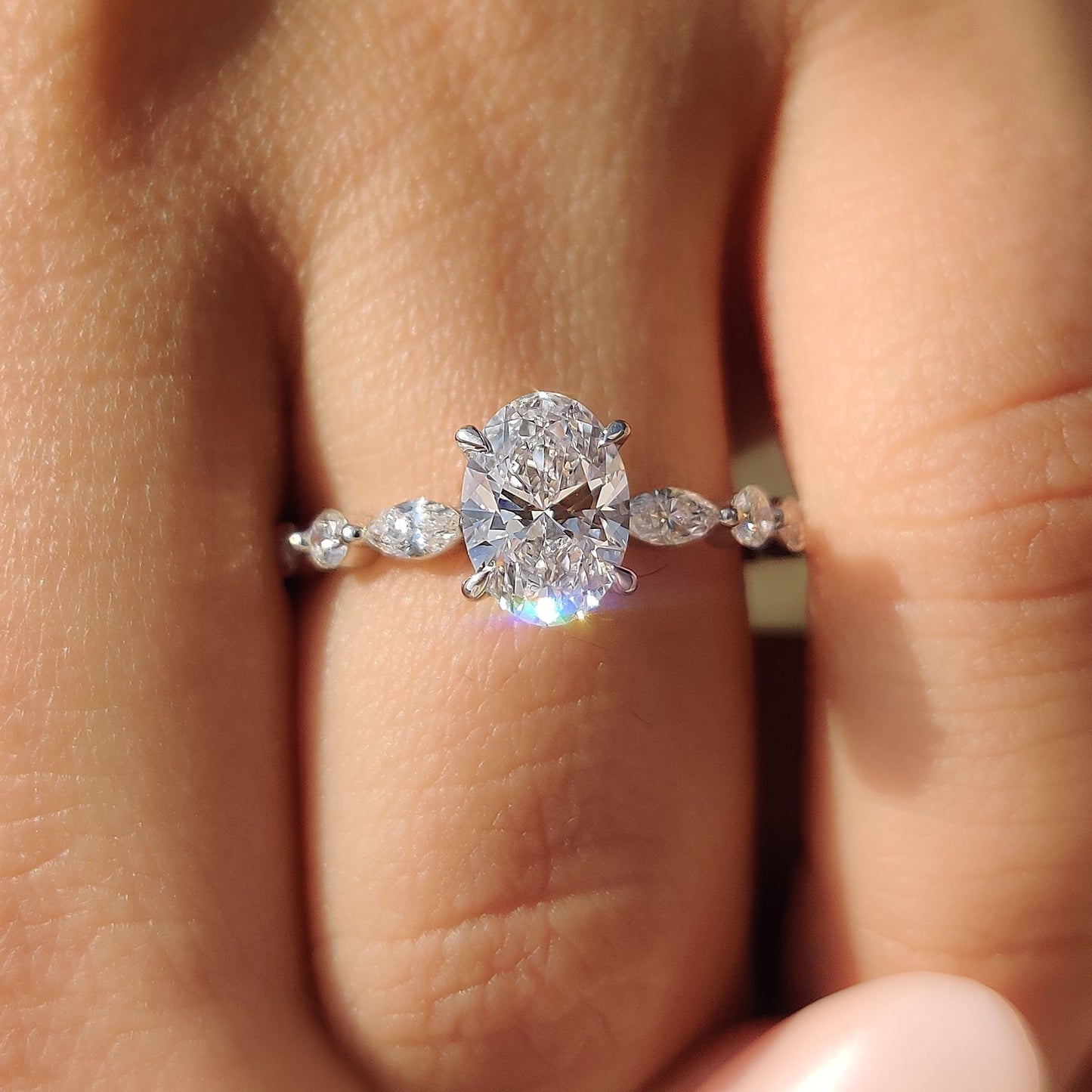 Oval Cut Engagement Ring In White Gold