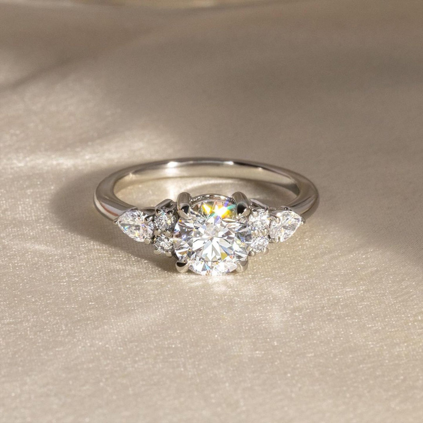 Marquise Shaped Three Stone Lab Grown Diamond Engagement Ring
