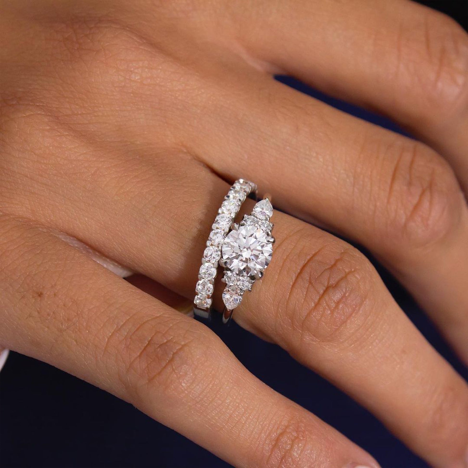 Marquise Shaped Three Stone Lab Grown Diamond Engagement Ring