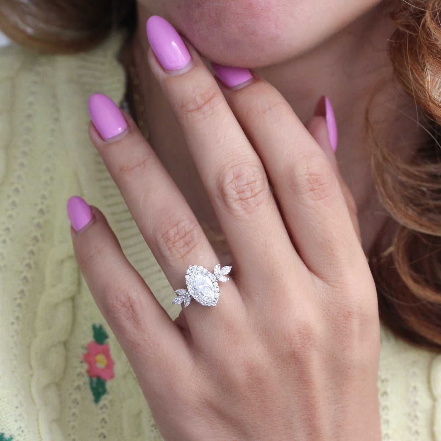 2.9 Carats Emerald Pave Styled Moissanite Engagement Ring