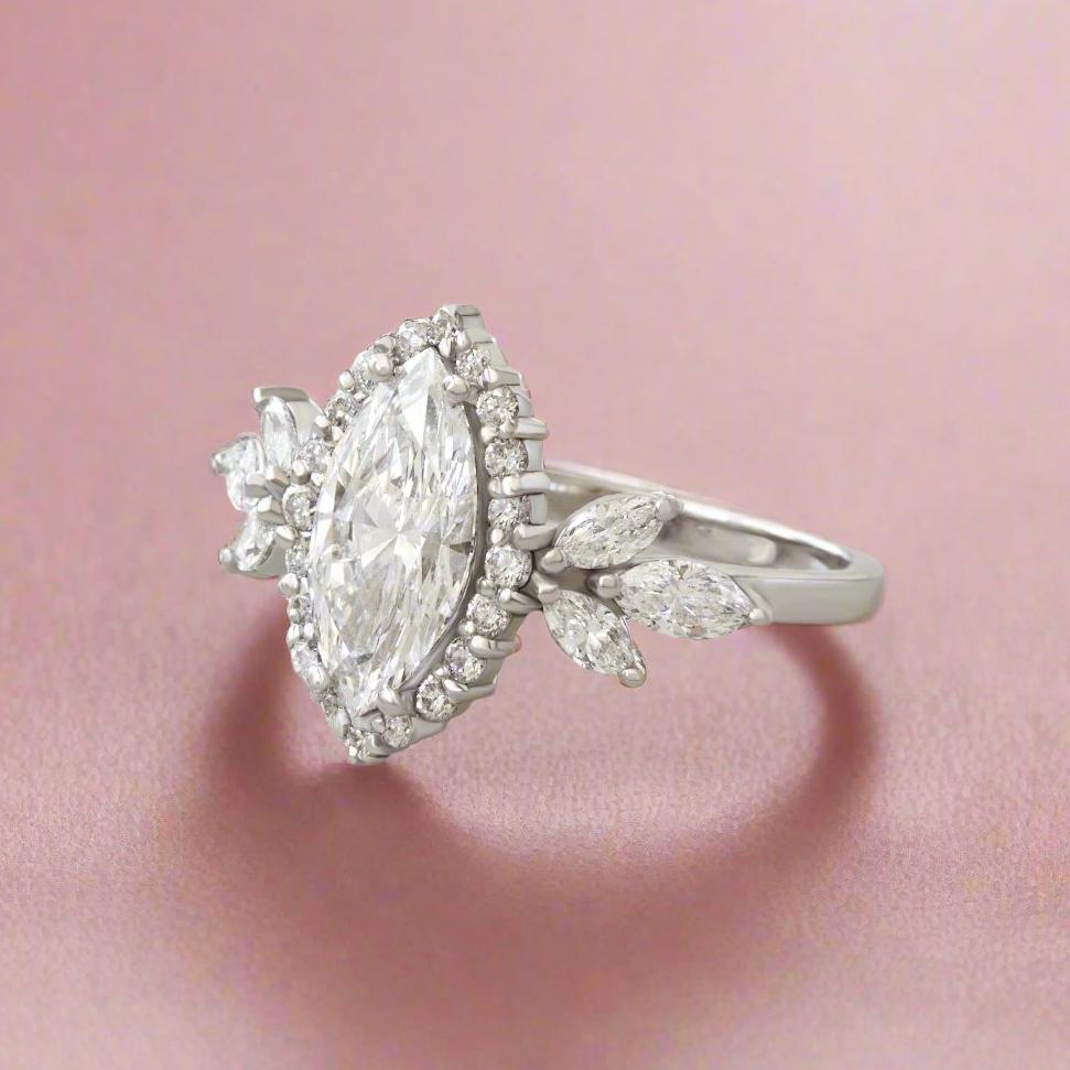2.9 Carats Emerald Pave Styled Moissanite Engagement Ring