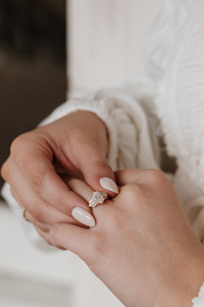 Marquise Shaped Three Stone Lab Grown Diamond Engagement Ring