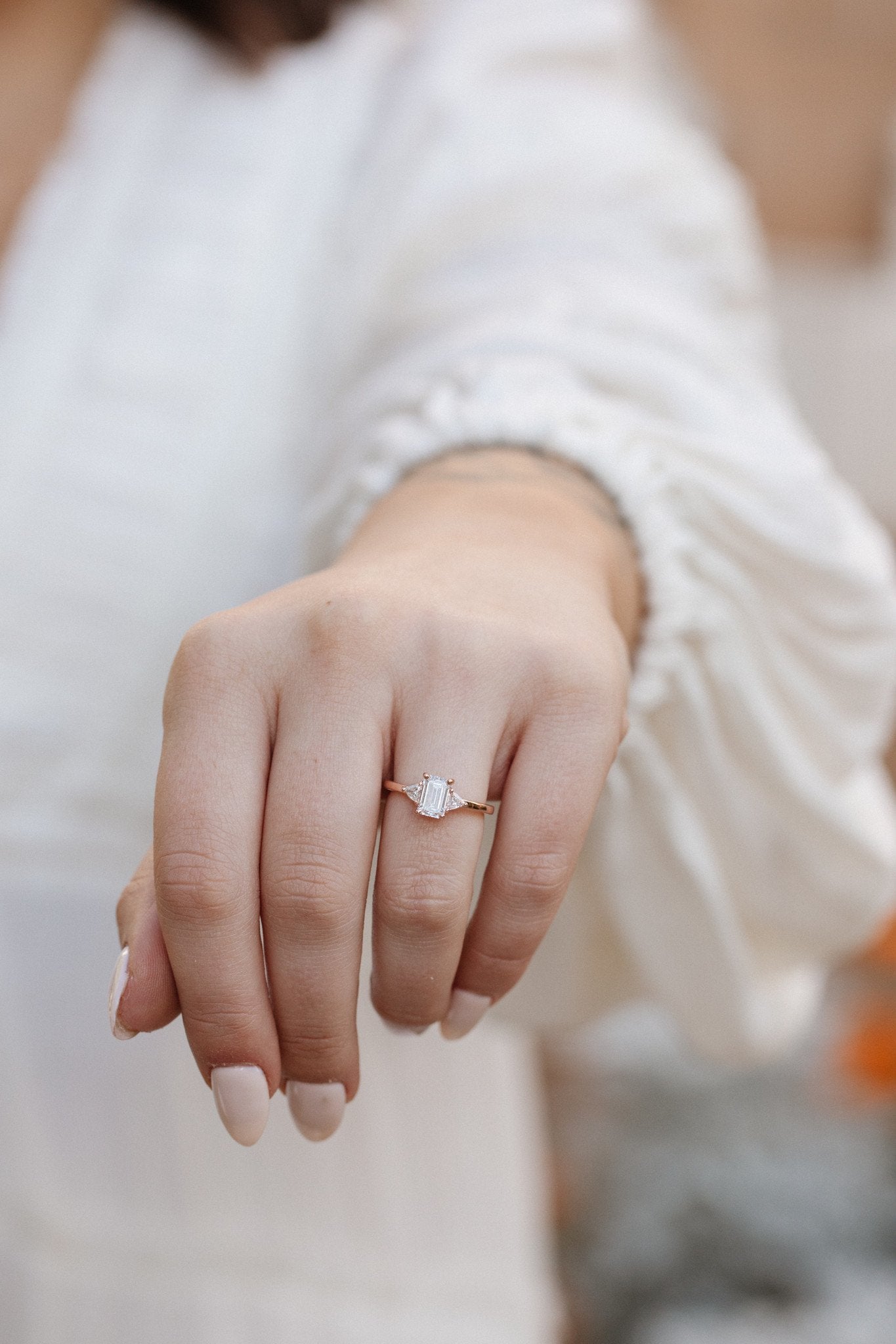 Marquise Shaped Three Stone Lab Grown Diamond Engagement Ring