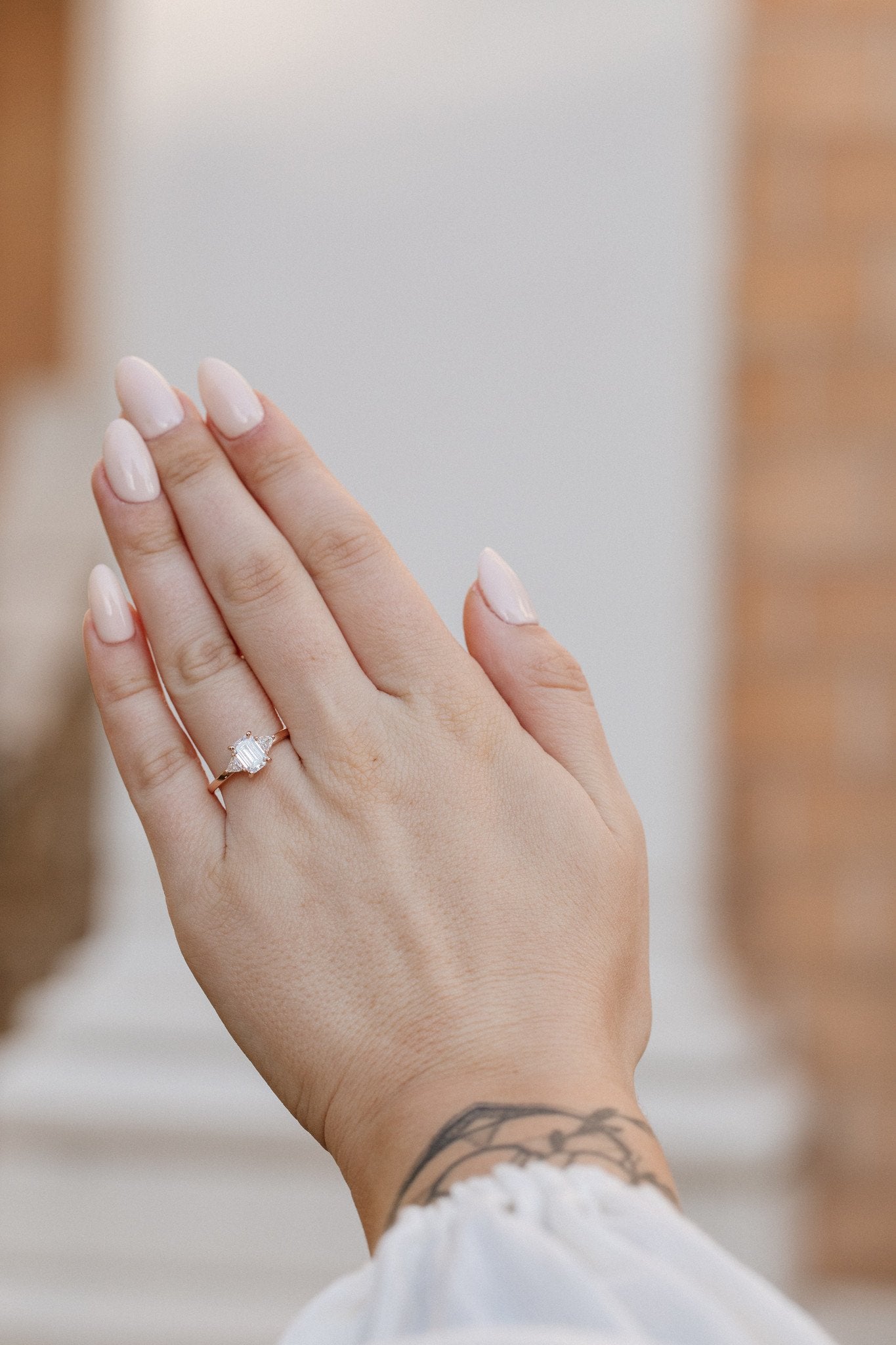 Marquise Shaped Three Stone Lab Grown Diamond Engagement Ring