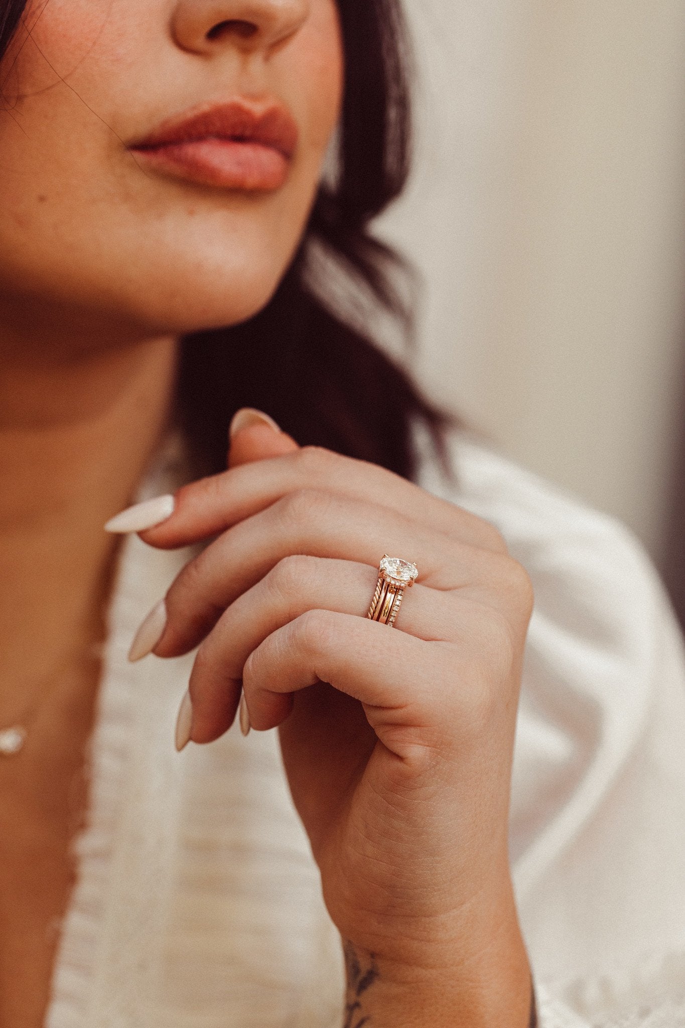 Marquise Shaped Three Stone Lab Grown Diamond Engagement Ring