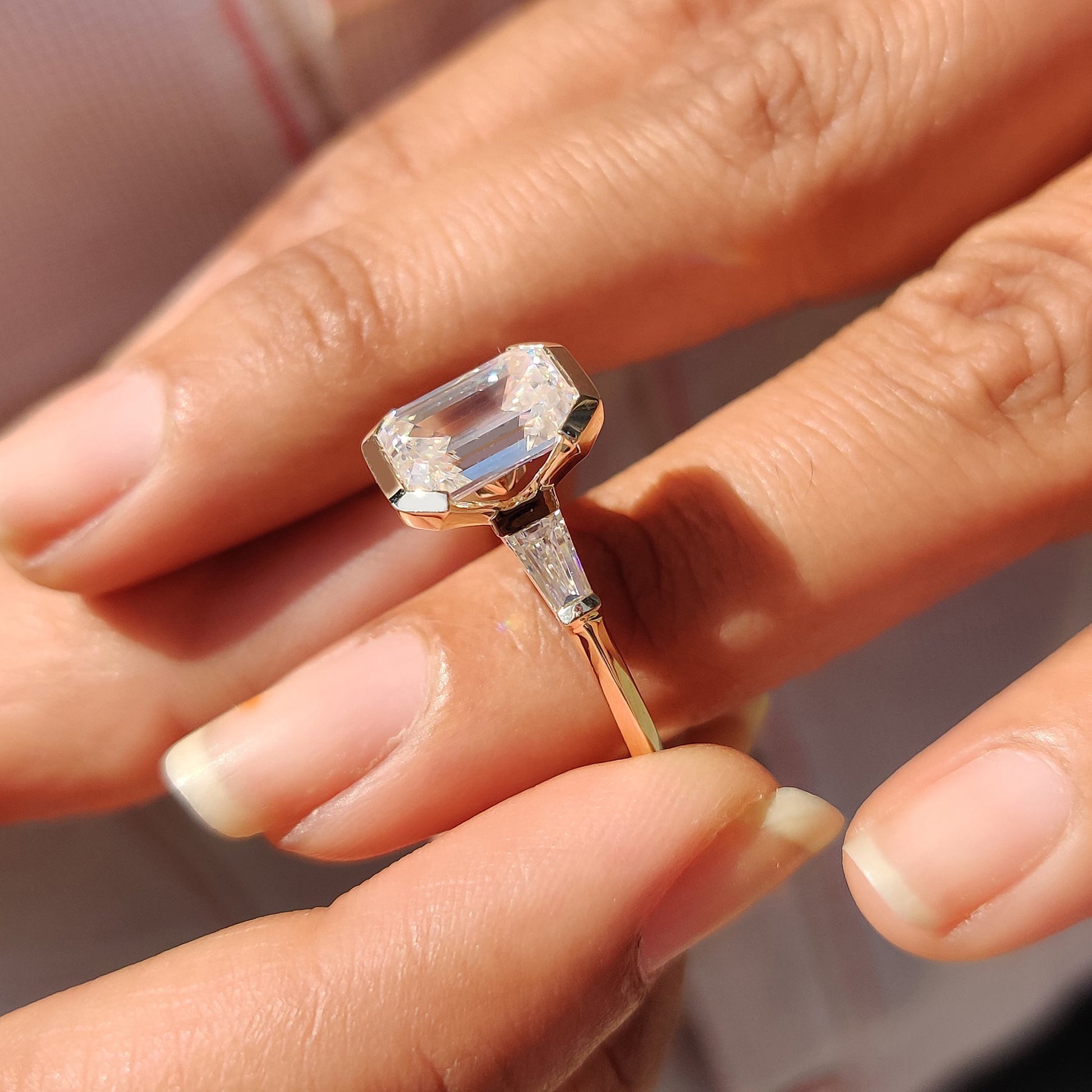 Emerald Cut Engagement Ring With Knife Edge Shank Band